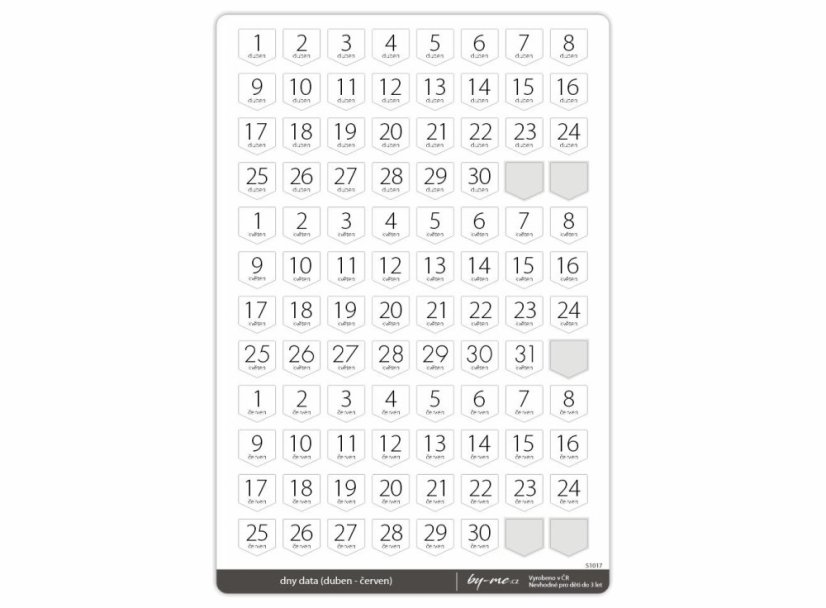 samolepky dny data (říj - pro říjen, listopad, prosinec)