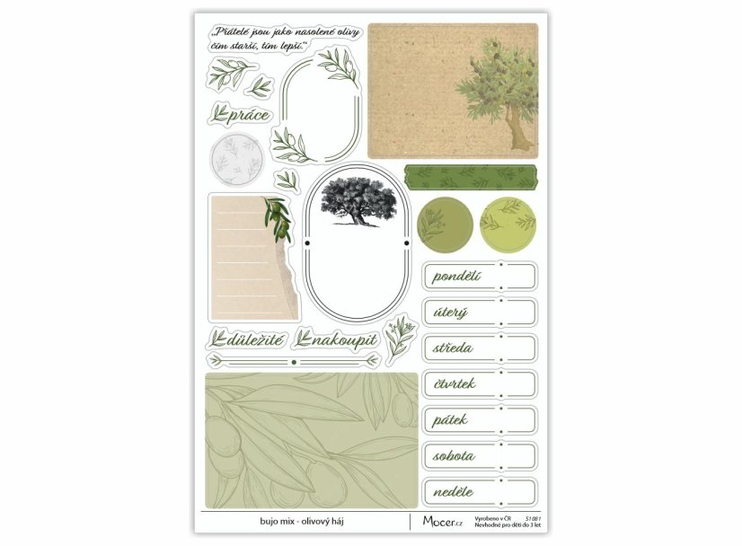 samolepky bujo mix - olivový háj