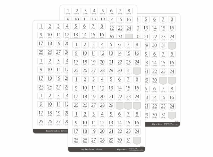 samolepky dny data (říj - pro říjen, listopad, prosinec)