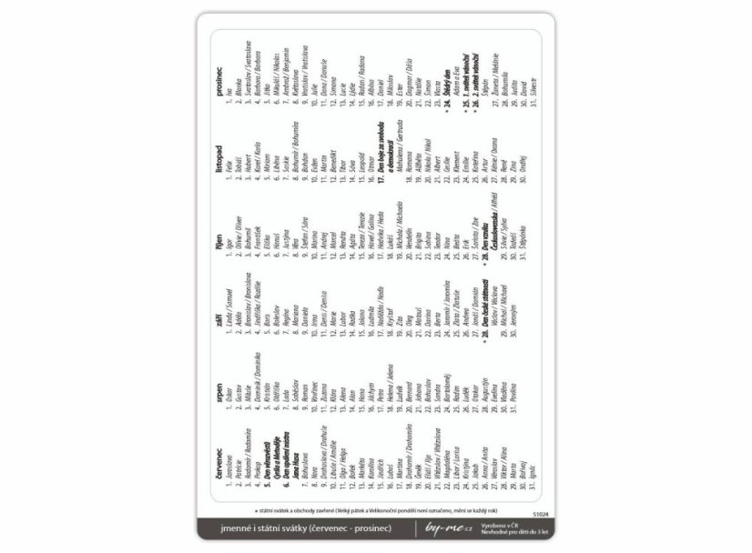 samolepky jmenné i státní svátky (červenec - prosinec Jmenné i státní svátek pro měsíce červenec až prosinec)