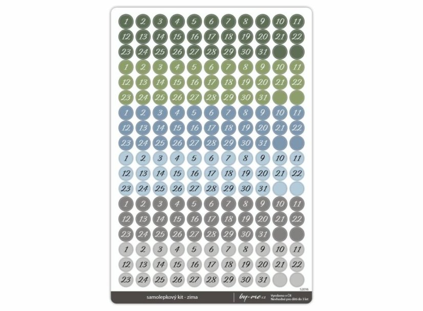 samolepkový kit - zima (arch 6 čísla kulatá)