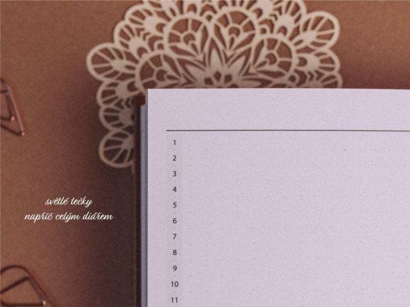 světlé tečky napříč diářem