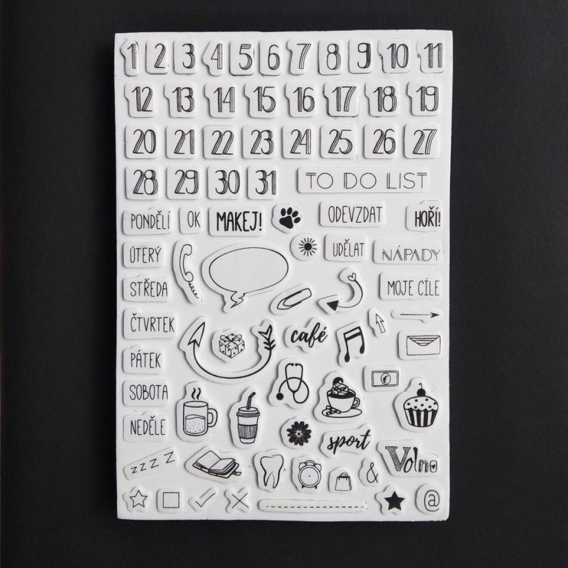 razítka čísla, činnosti, dny