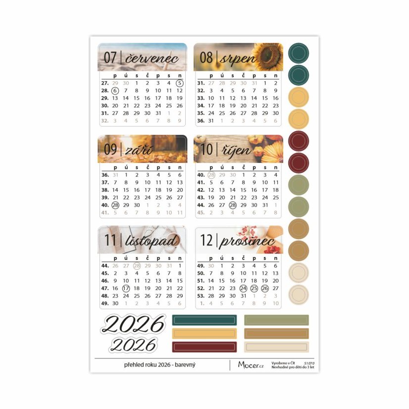 samolepky přehled roku 2026 - barevný