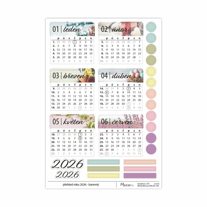 samolepky přehled roku 2026 - barevný