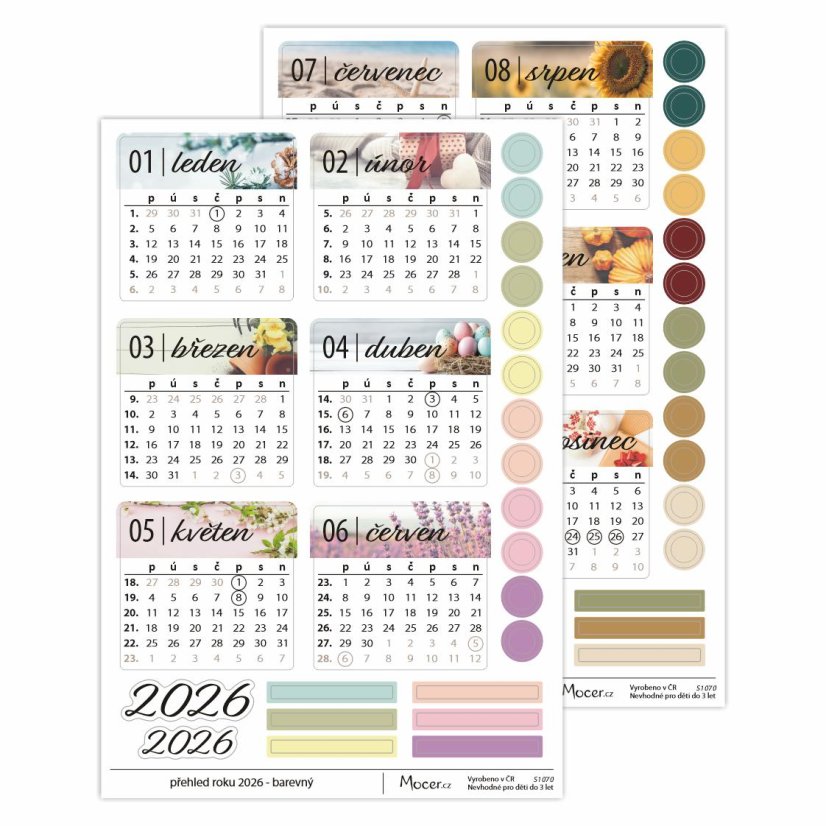 samolepky přehled roku 2026 - barevný