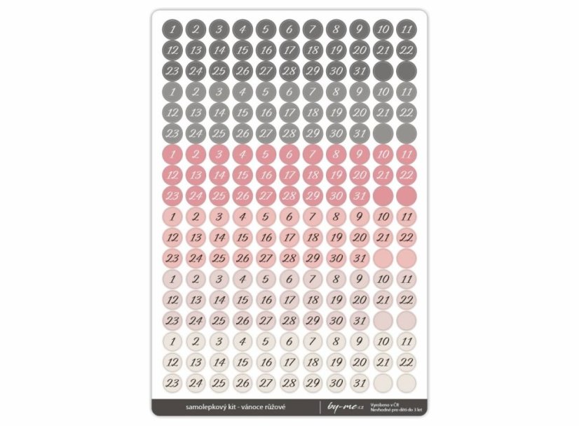 samolepkový kit - vánoce růžové - arch: čísla