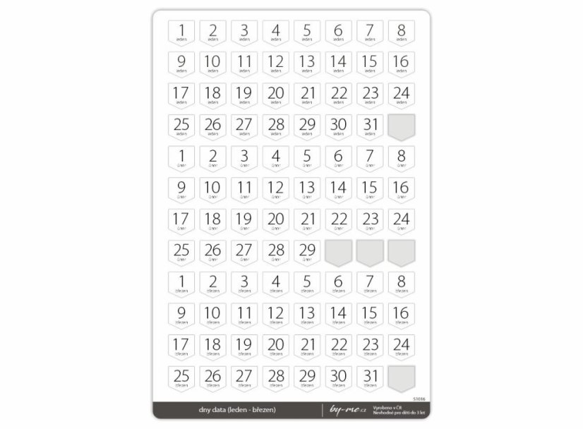 samolepky dny data - arch: leden, únor, březen