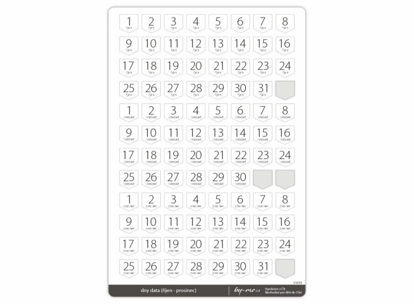 samolepky dny data (říj - pro říjen, listopad, prosinec)